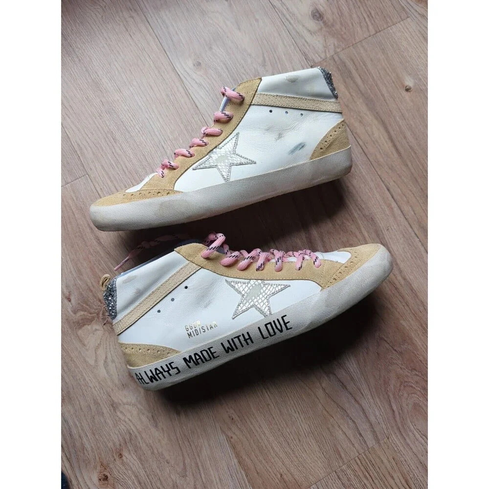 Golden Goose Mid Star Brogue Womens 42 Beige White